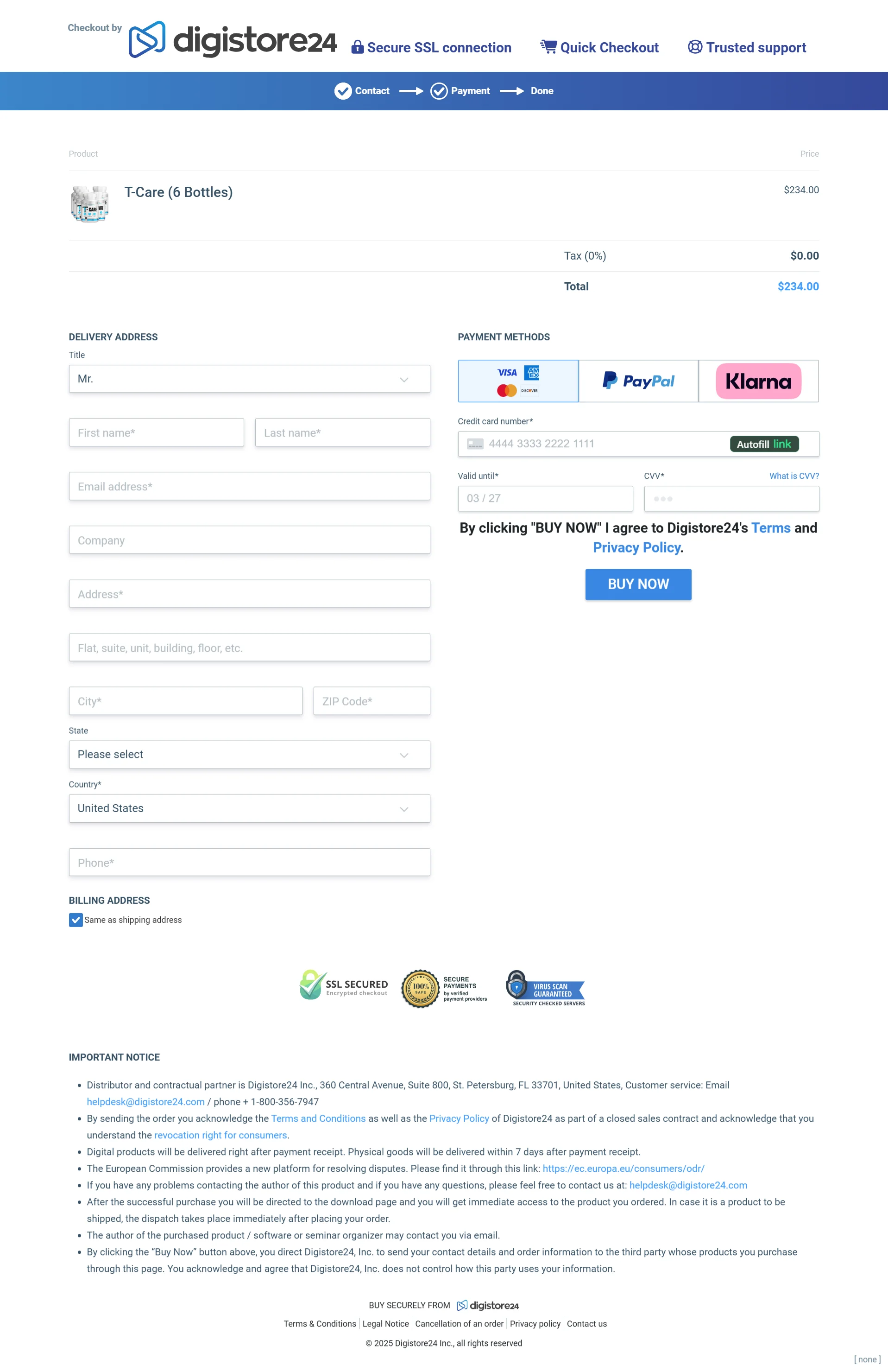 T-Care order form